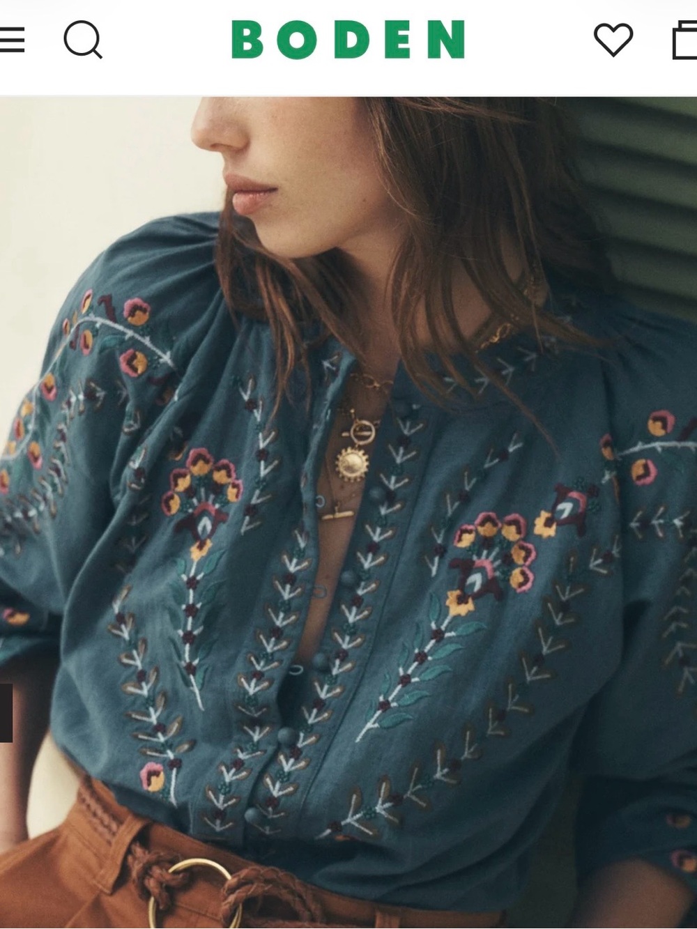 Boden Navy Blue Embroidered Peasant Blouse Sz 10